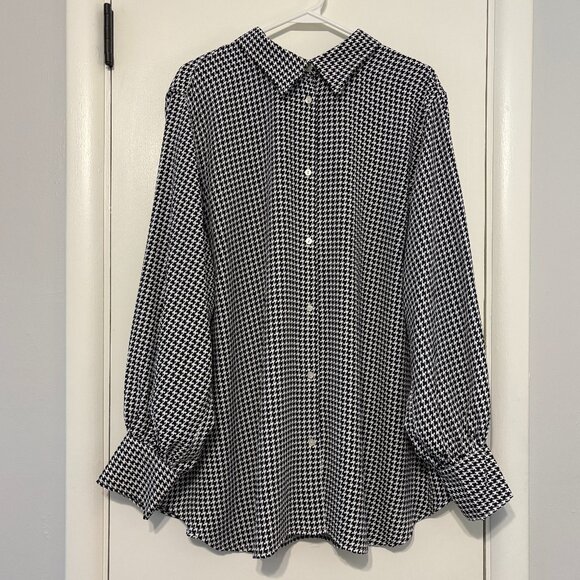 Ralph Lauren Chaps Women's Plus L/S Houndstooth Button-Front Shirt Top Blouse 2X - Picture 1 of 9